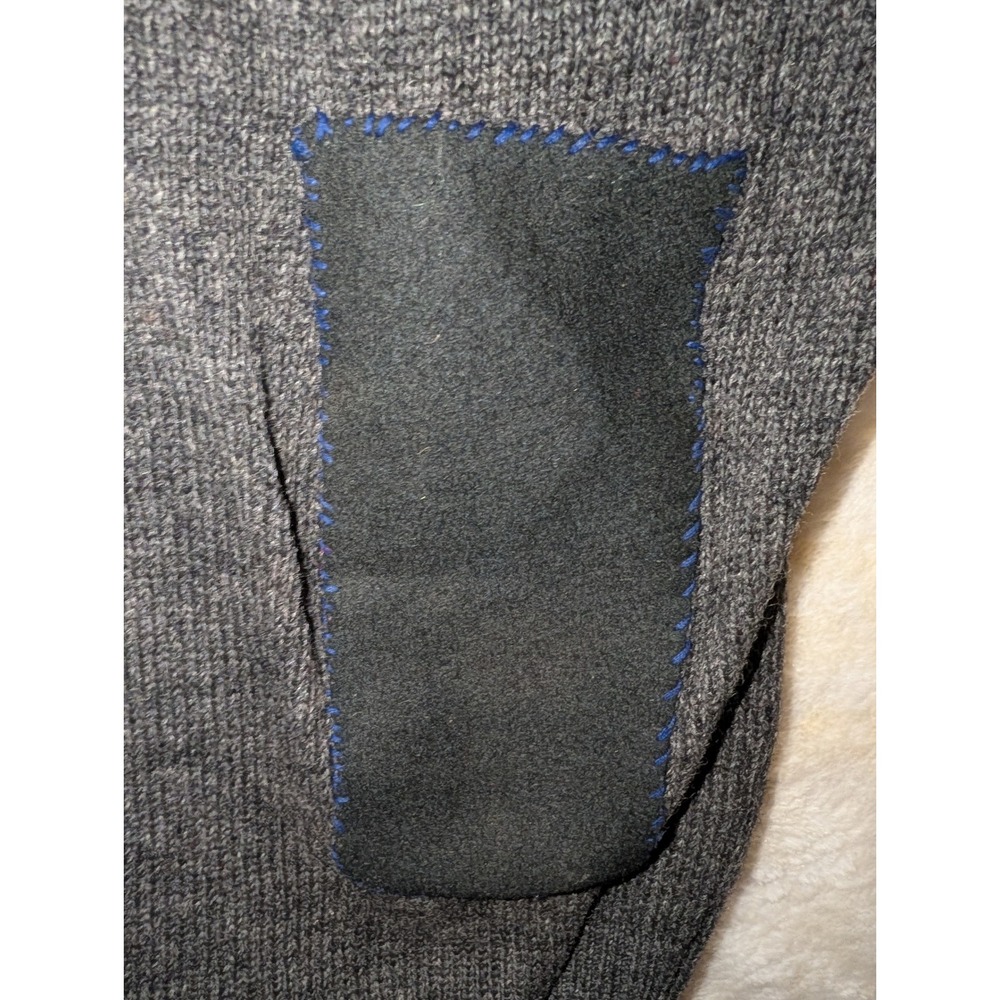 L.L. Bean Sweater Mens Medium Gray Shetland Wool Elbow Patch Crewneck Pullover - Picture 6 of 10